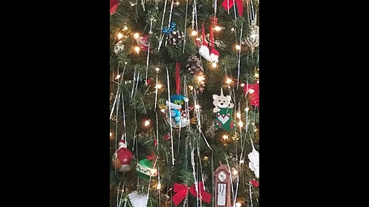 Rotating Christmas Tree with White Lights Red Bows Holographic Icicles YouTube