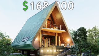 Unique Cozy & Small A-Frame house design with pool | 950sqft