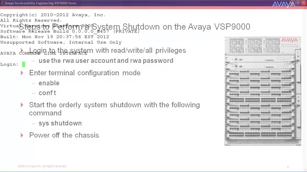 How to Perform a System Shutdown on the Avaya VSP9000