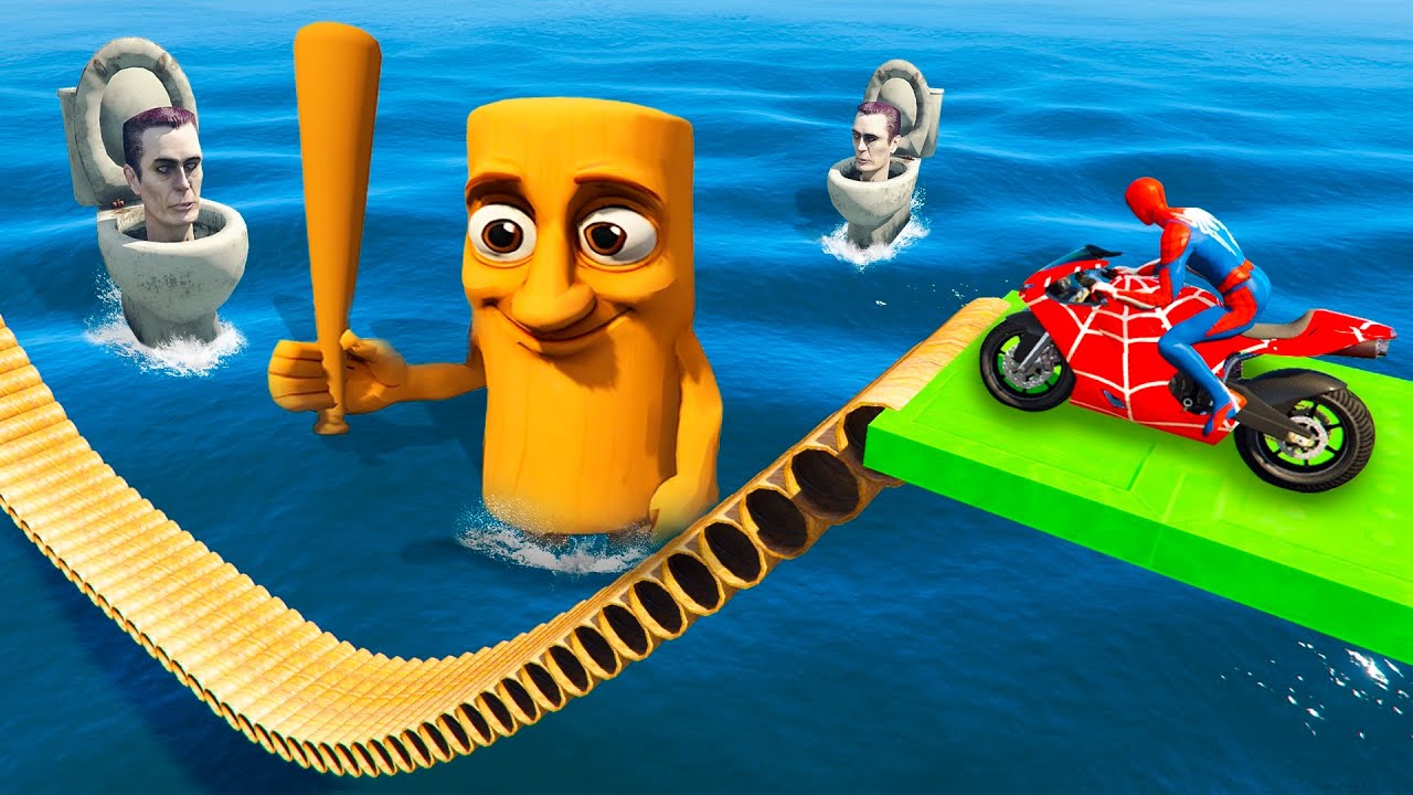 الأبطال الخارقين على دراجة نارية 🏎️🪵 TUNG TUNG SAHUR vs SPIDER MAN!on Motorcycle in Spiral Bridge???