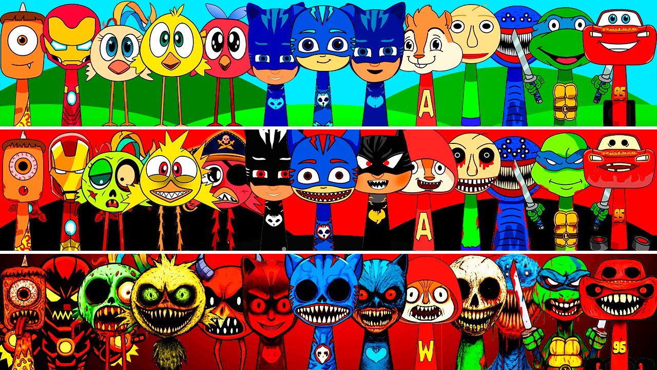 Incredibox Sprunki OC Phase 1 to Phase 3 Catboy, Chicky, Poyo, Bekky, Alvin, Baldi, Zombie, Leonardo