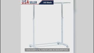 Adjustable Rolling Garment Rack Metal Chrome White Space Saving Design Easy Installation Shoe Storag