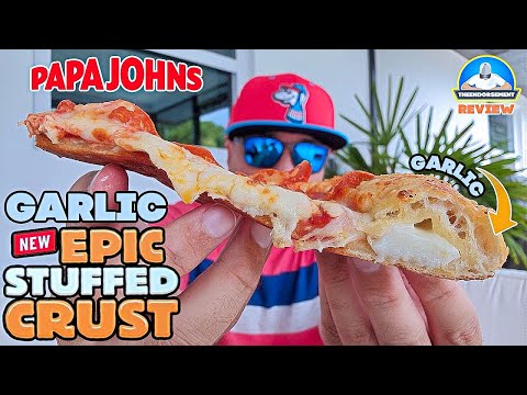 Trying Papa Johns NEW! Garlic Epic Stuffed Crust Pizza! Available for