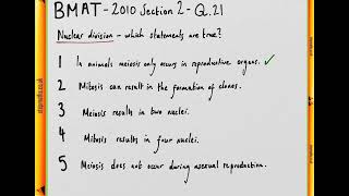 BMAT 2010 Section 2 - Q21 Bio - Nuclear division - Worked Solution