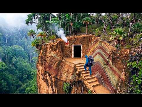 300 Days Alone: I Built a Secret Underground Cliff House! No tools, No electric, no food