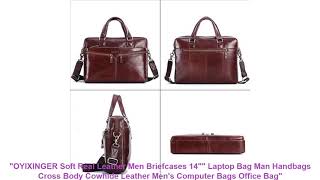 "OYIXINGER Soft Real Leather Men Briefcases 14"" Laptop Bag Man Handbags Cross Body Cowhide Leather screenshot 4