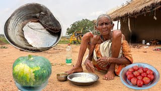 100 year old poor Grandma cooking Buyal Fish curry with Pumpkin recipe and eating||Village Kitchen 