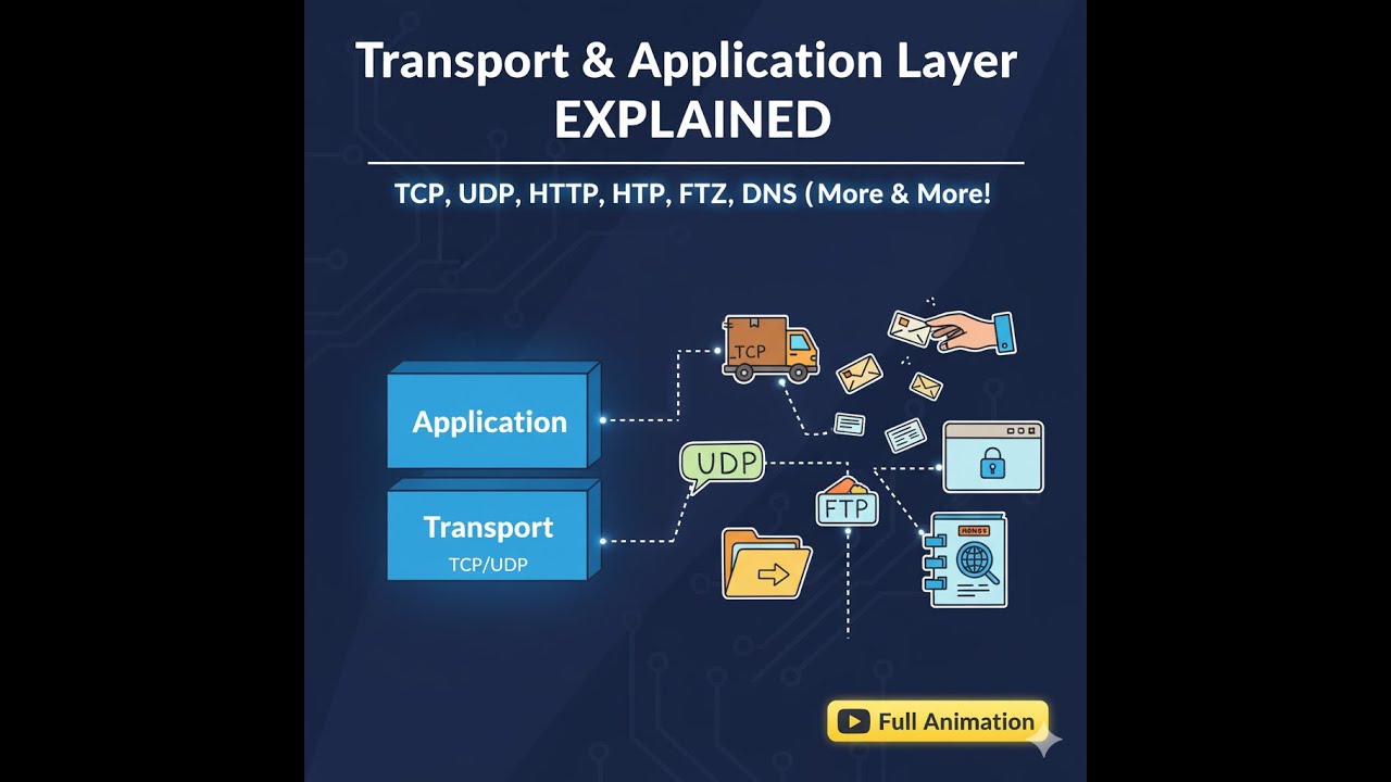 Transport & Application Layer Explained | TCP, UDP, HTTP, FTP, DNS, and ...