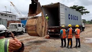 Unloading MV Cable drum from the container