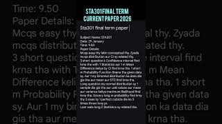 sta301 final term current paper 2026 #vu #vuexams #sta301