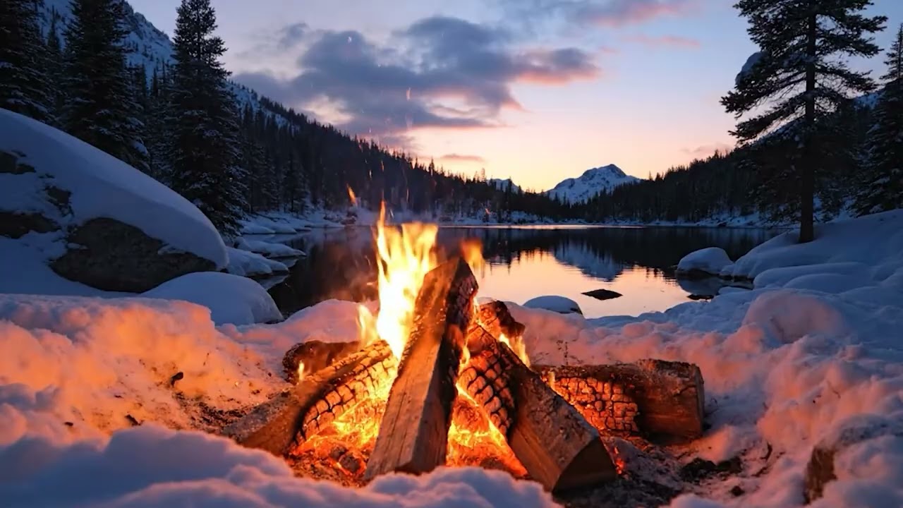 Your Mind Will Slow Down Here ❄️🔥 Cozy Winter Campfire by the Lake as the Sun Fades Away