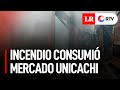 Mercado Unicachi: humareda persiste tras más de 10 horas de iniciado el siniestro