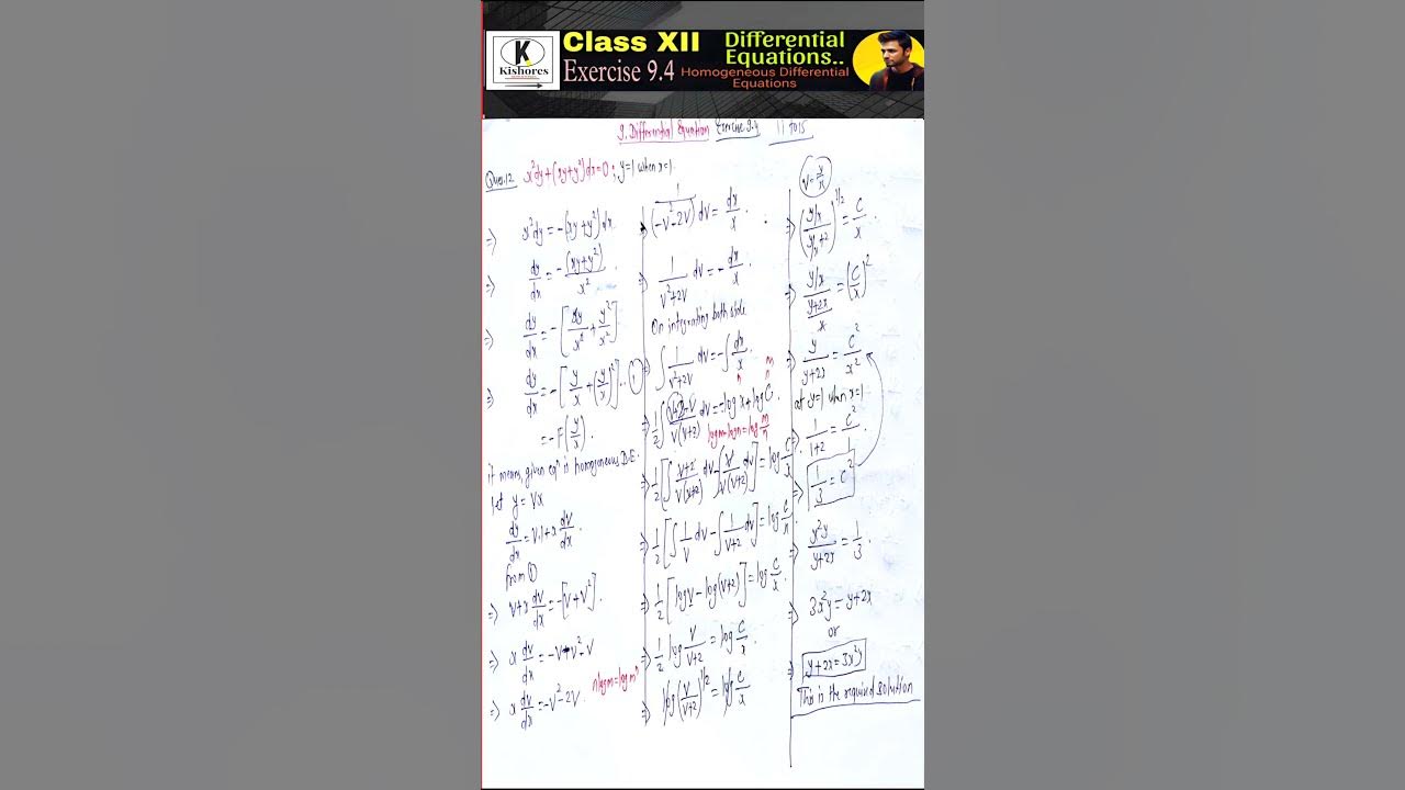 Differential equations class 12 exercise 9 4 q12 shorts youtube