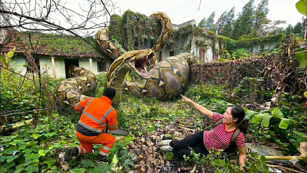 Terrifying Moment: GIANT Python Attacked Woman In Abandoned House Overgrown With Vegetation.