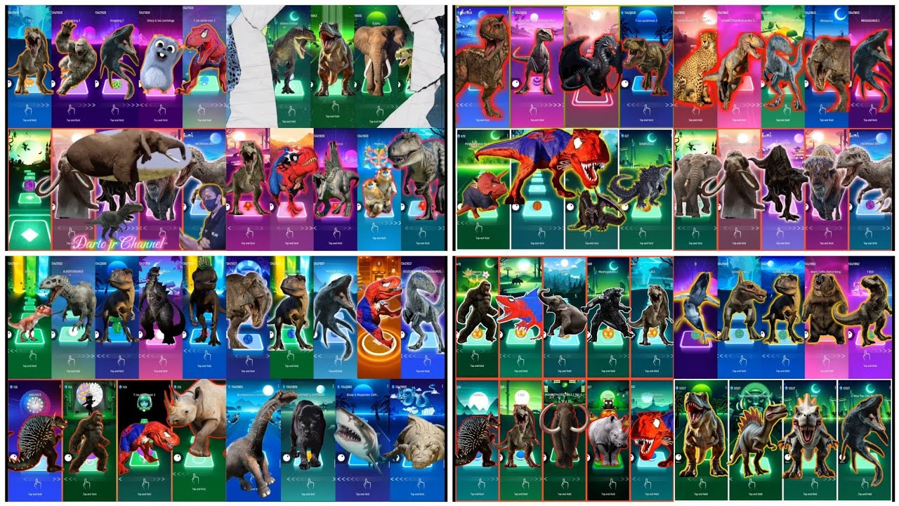 🎵 Tiles Hop – Rhino vs Elephant vs Mechagodzilla vs T-Rex vs Mosasaurus – Monster Battle Run