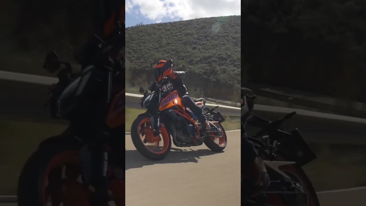 Rocketing the corners on the KTM 390 DUKE.