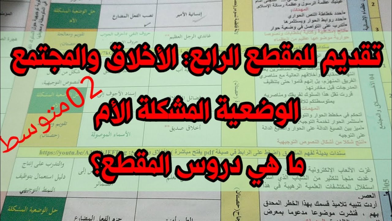 الوضعية المشكلة الأم للمقطع الرابع (دروس المقطع) #02متوسط/محمد أبوشاكر لعبودي