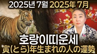 2025년 7월 호랑이띠 운세 / 2025年 7月 寅(とら)年生まれの人の運勢 / 50년생 62년생 74년생 86년생 98년생 호랑이띠운세 문서운 금전운 재물운 사업운 연애운