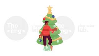 African american boy decorating Xmas tree 2D character animation