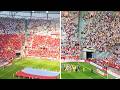 Gwizdy z trybun wrocławskiego obiektu podczas hymnu Ukrainy. Doping kibiców. Mecz Polska - Ukraina