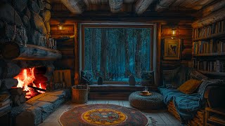 Cozy Cottage On Rainy Night  Fireplace Crackling, Heavy Rain to Relax, Sleep, Study, Meditate