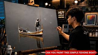 😱 Is This Really Acrylic | Easy Fishing Boat Painting for Beginners | #0139