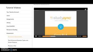 Access to on-line assessments in StudySync