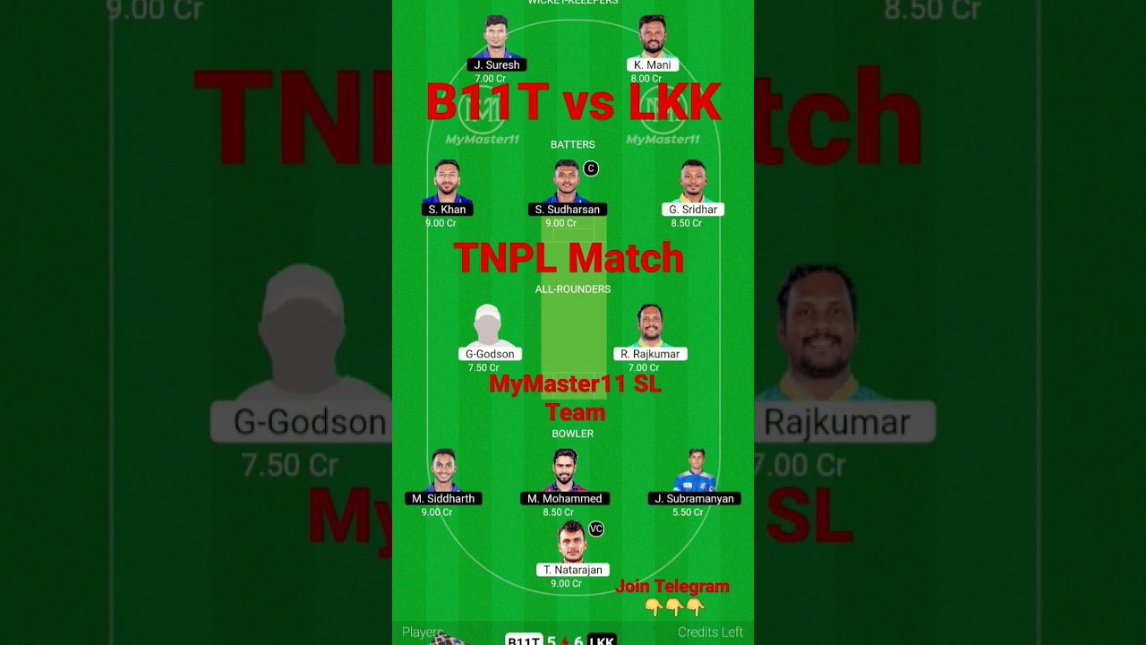B11T vs LKK tnpl match SL team for Vision11,Prediction,stats,pitch report,toss update,live🤑🥳 