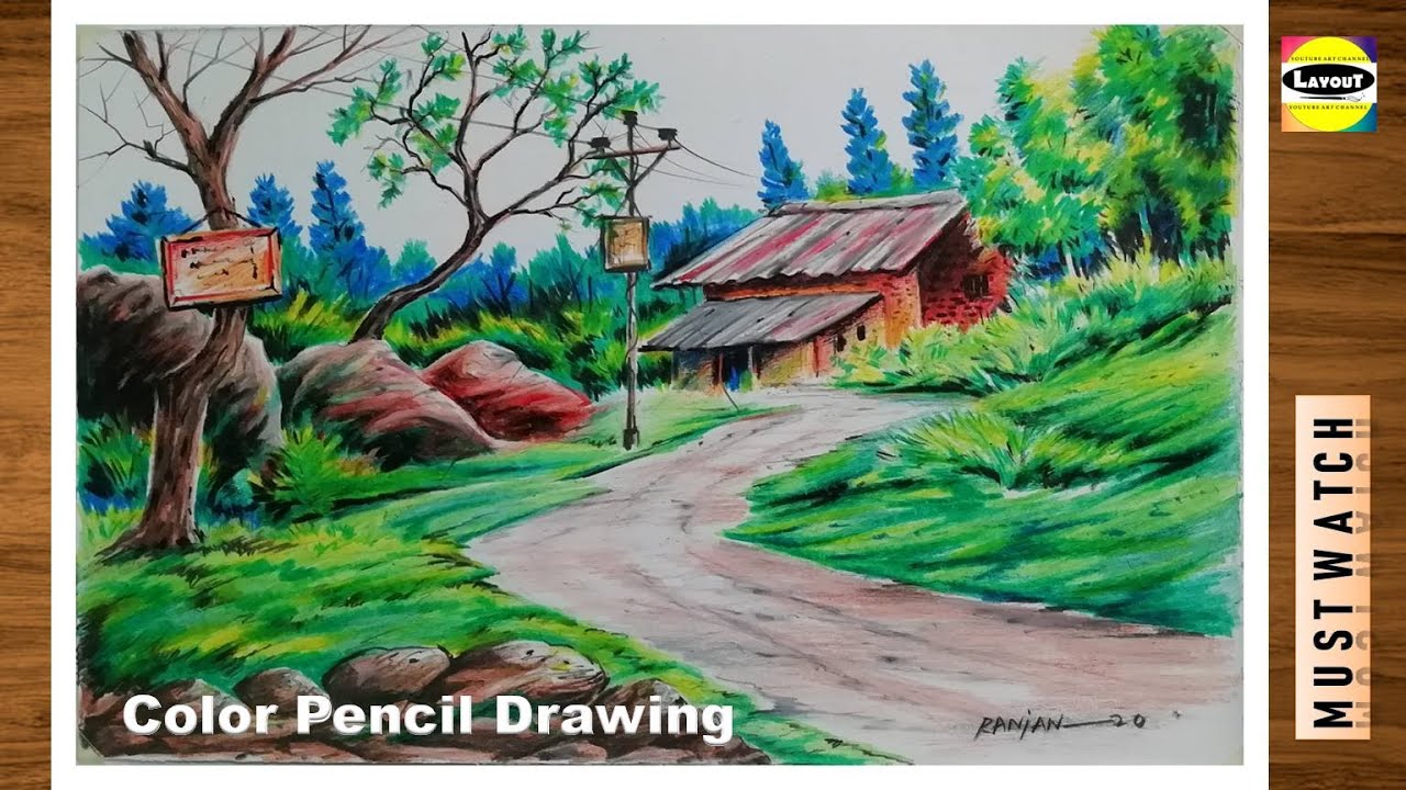 How To Draw A Landscape With Colored Pencils || Tree Drawing - Speed Dra...  | Landscape drawings, Modern art canvas painting, Colored pencil artwork