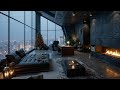 Relaxing Jazz Music Christmas Edition - Luxury Penthouse Fireplace | Snow City Night Ambience