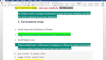 To Install homebrew, pip, Anaconda, Scikit Learn, jupyter,  numpy, scipy, matplotlib