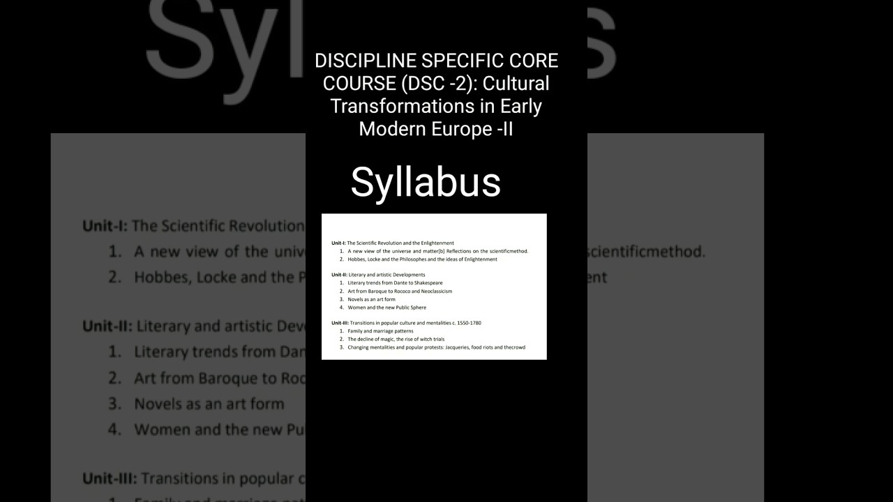 Cultural Transformations in Early Modern Europe -II syllabus /History Major/ Semester-4. Syllabus