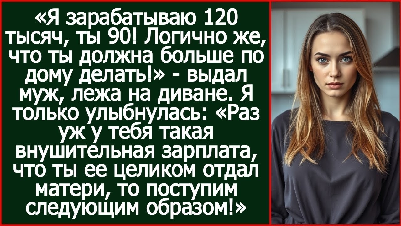 Я зарабатываю 120 тысяч, ты 90! Логично же, что ты должна больше по дому делать! Заявил муж. Рассказ