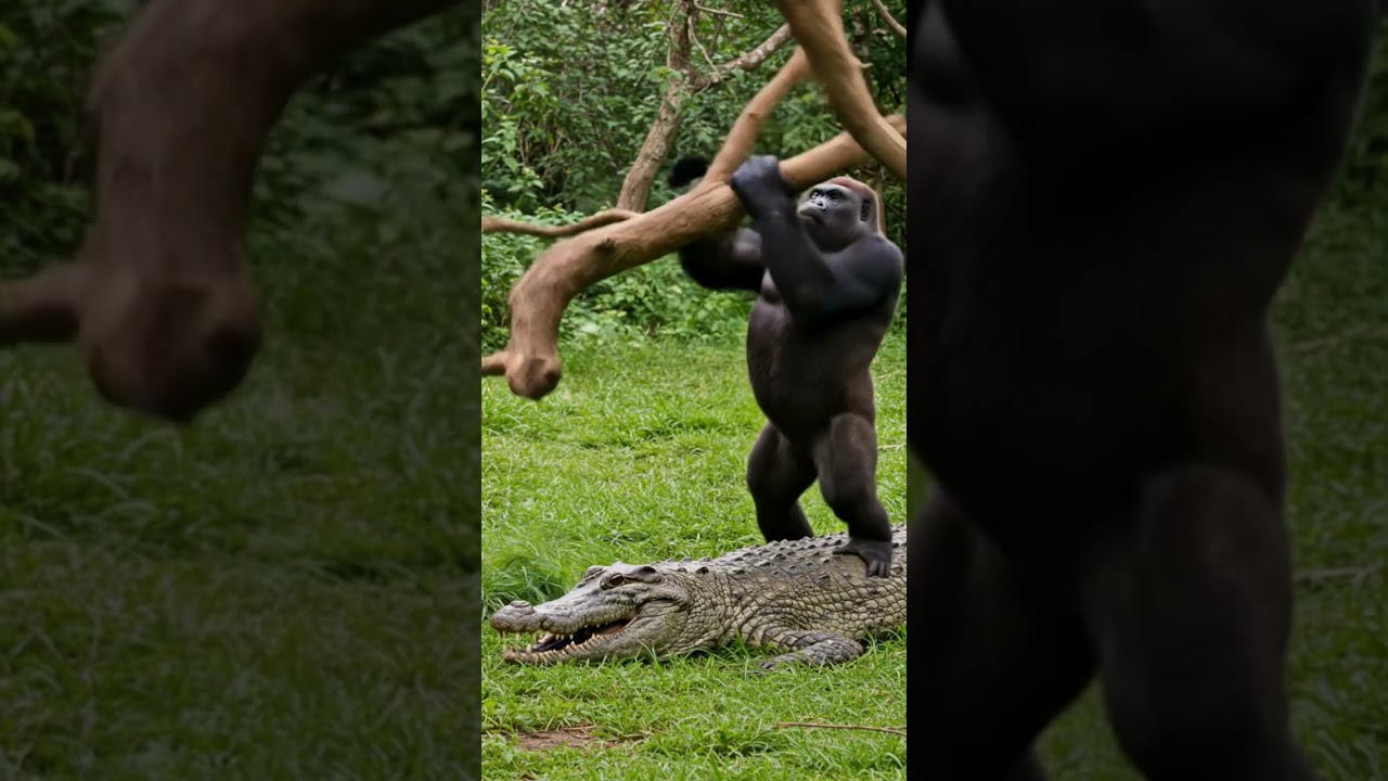 Gorilla WRECKS Crocodile with a Tree!