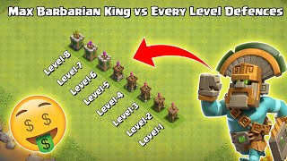 Max Barbarian King vs Every Level Defences | Clash of Clans | *Level-1 to Max Level* | NoLimits