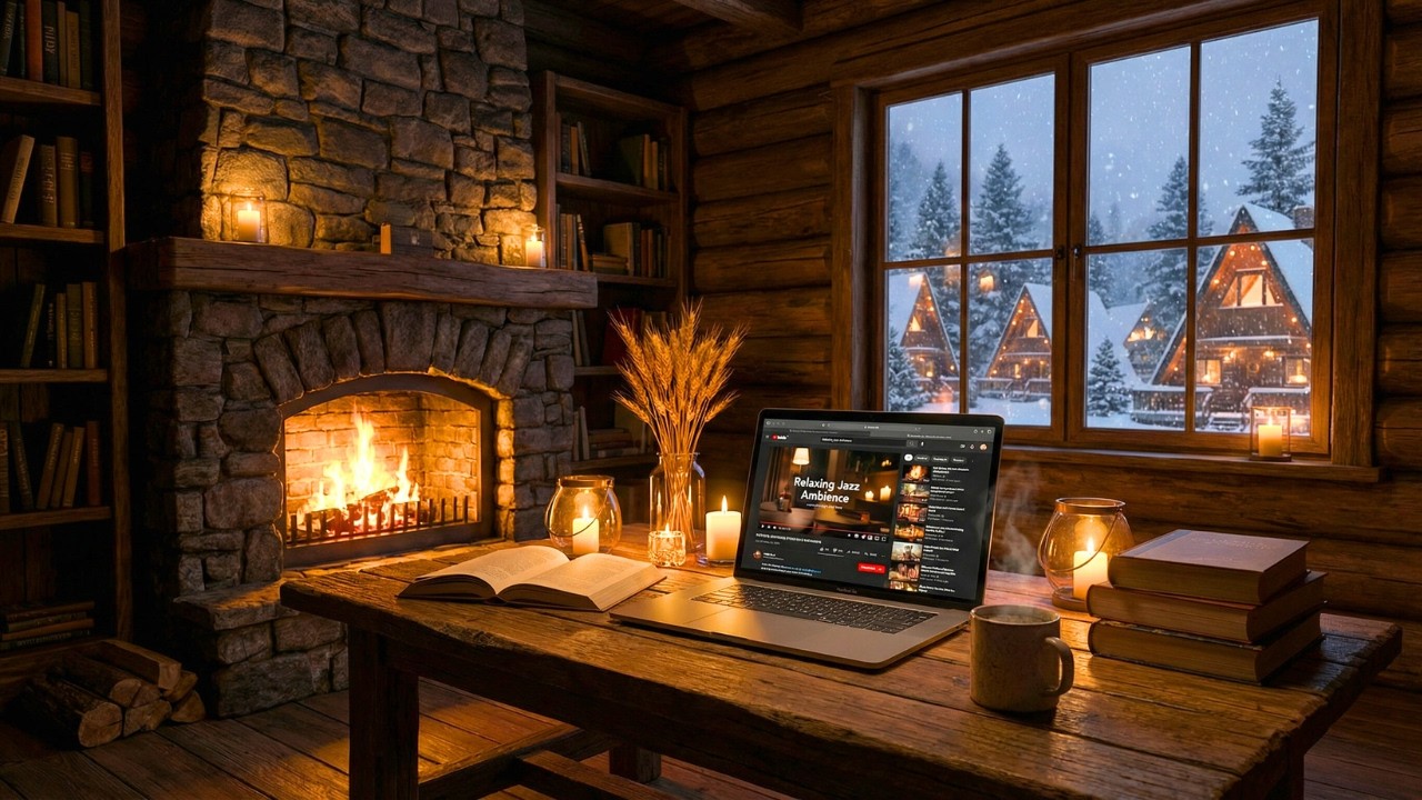 Warm Winter Coffee Shop by the Fireplace 🔥 Soft Jazz Ambience for Study, Work & Cozy Nights