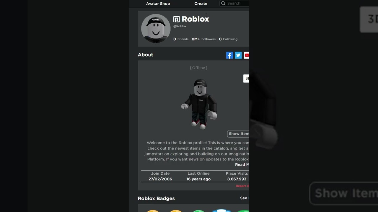 primeira conta do roblox