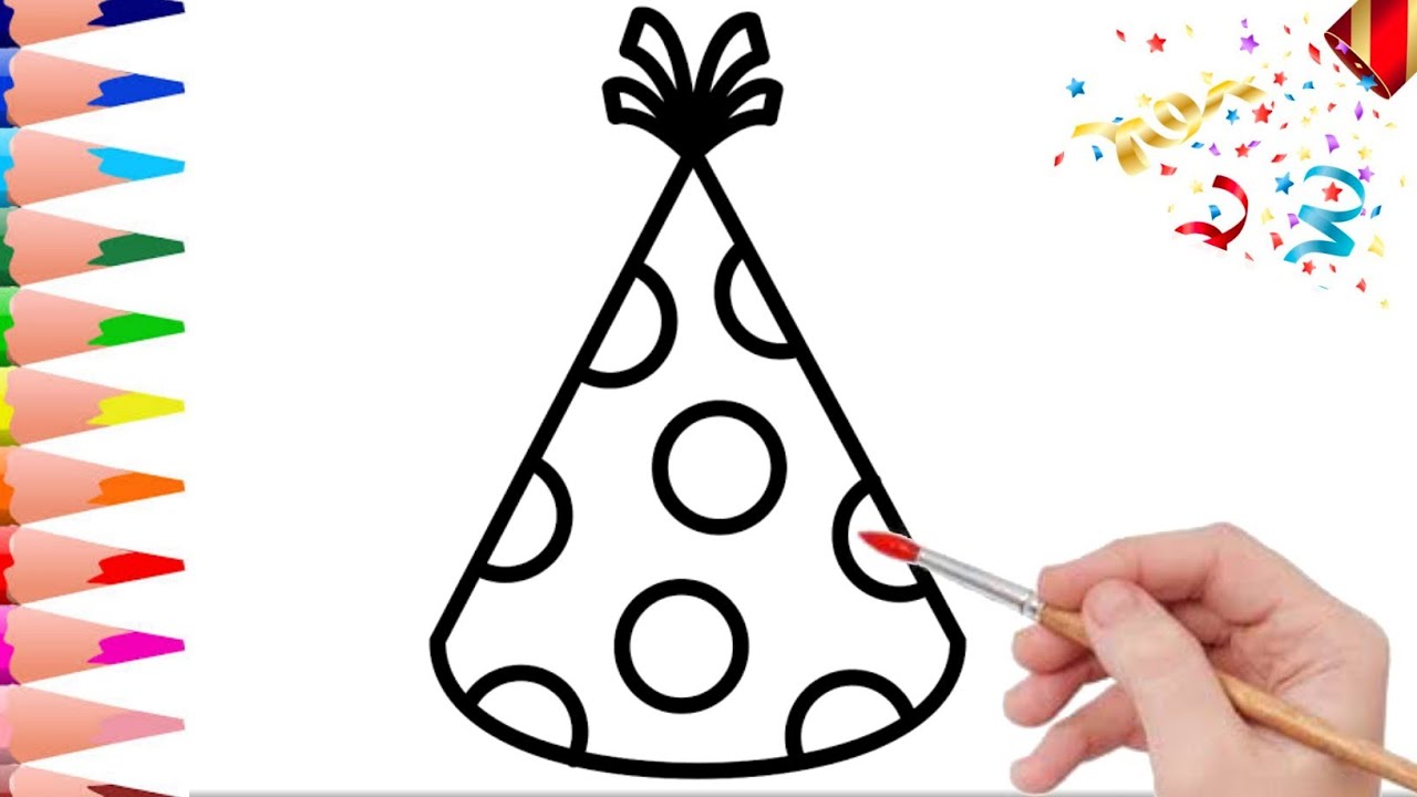 Birthday Hat drawing and coloring | How to Draw Birthday Cap - YouTube