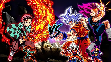 Tanjiro HK V2 OP (New) VS Goku DBS V3.5 OP & Vegeta DBS OP in Jump Force Mugen