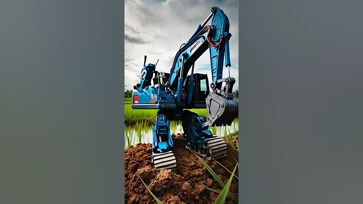The excavator transforms into a Transformer robot in the rice field. #transformers #excavator #fyp