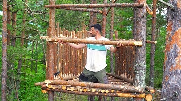 Building a Bushcraft Tree House | Building in the wild forest | Cozy TREE HOUSE | Part 2