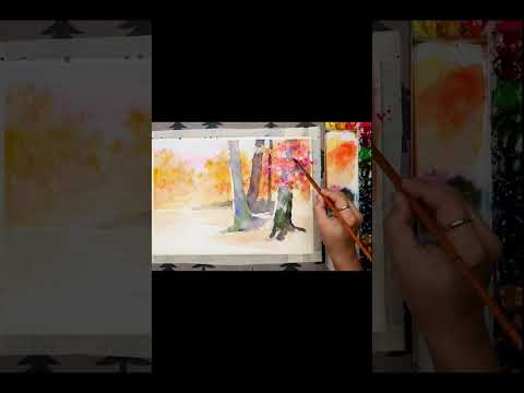 #<strong>shorts</strong> Without <strong>Sketch</strong> Landscape Watercolor - Autumn Woods (color mixing,Arches)NAMIL ART