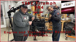 1962 Triumph TR4, Engine Rebuild Series,  Engine and Transmission Removal in Real Time!