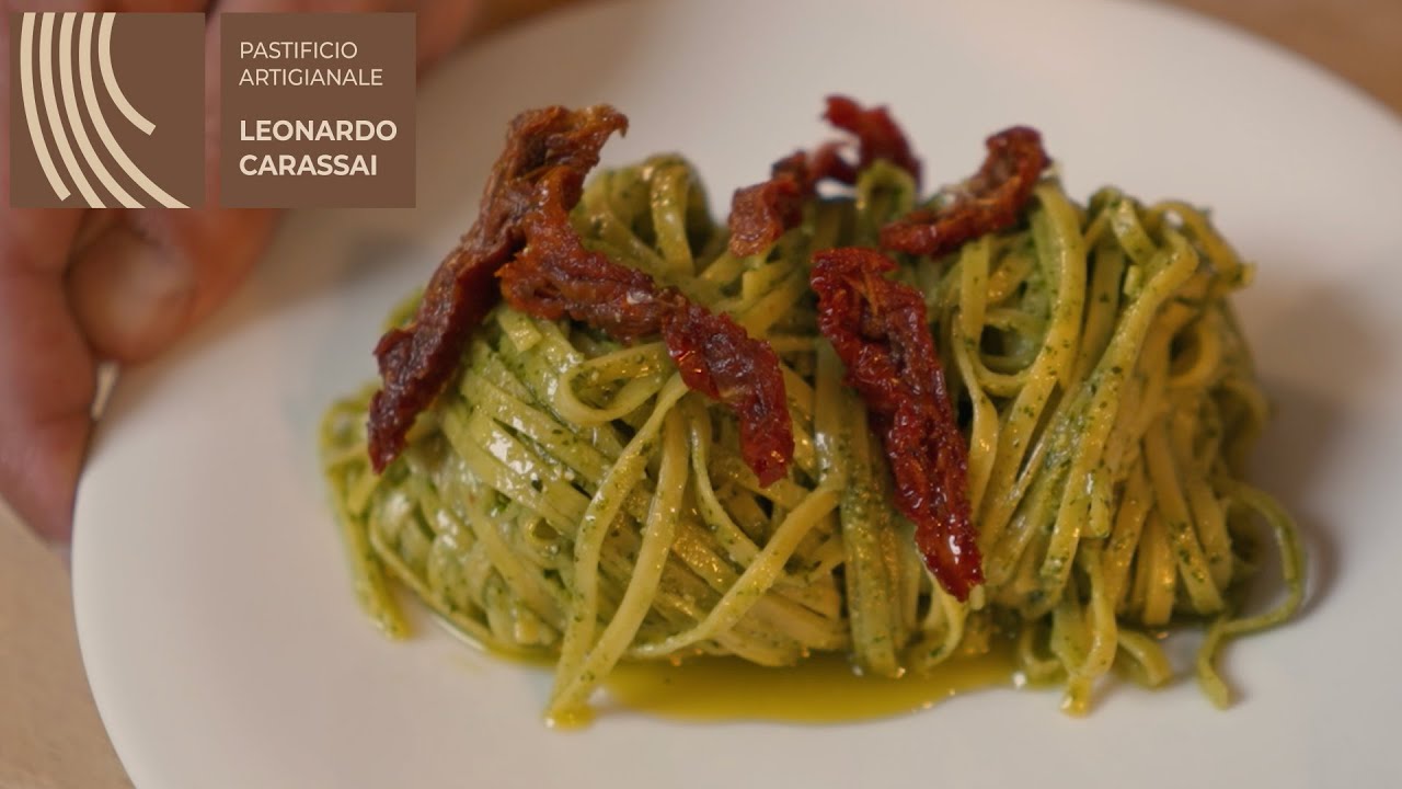 Linguine di Campofilone al Pesto di basilico e Pomodori secchi