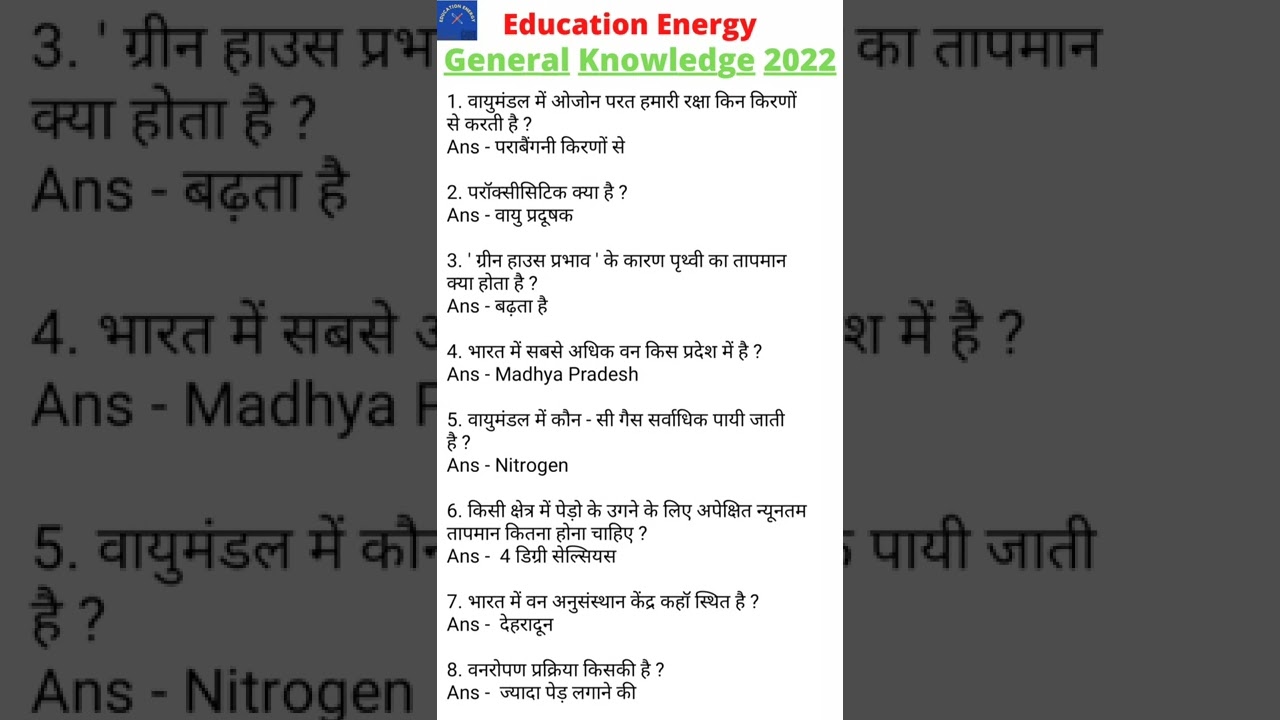 Environment Important Questions | General Knowledge Shorts videos | 