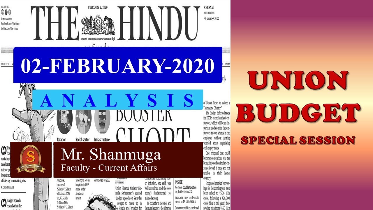 The Hindu Daily News Analysis | Union Budget Analysis | 2nd February 2020 | UPSC Prelims 2020