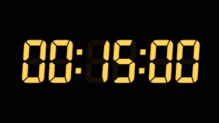 15 Minutes Digital Countdown Timer | Black Background | Yellow Text | No Sounds