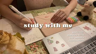 【 study with me 3 hrs 】🌙🐈‍⬛ gentle fireplace & rain / no bgm / pomodoro 50-10 / ipad, keyboard asmr