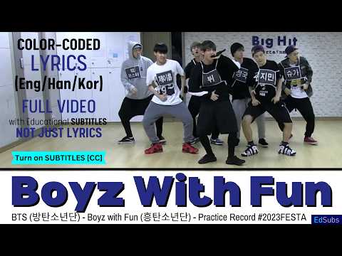 BTS 방탄소년단 - 흥탄소년단 - Boyz with Fun - Practice Record [SUB] Color Coded Lyrics (가사)  Eng/Rom/Korean