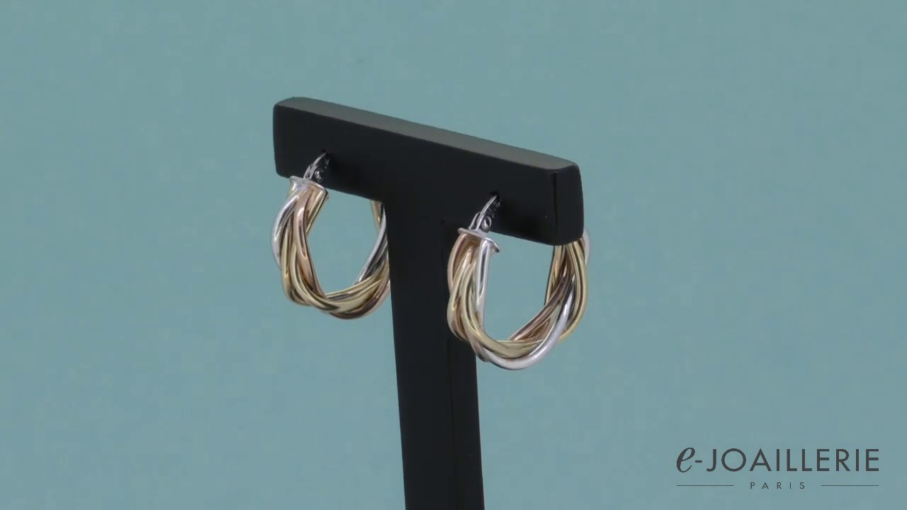 www.e-joaillerie.com - Boucles d'oreilles trois ors 18 carats entrelacés pour femmes